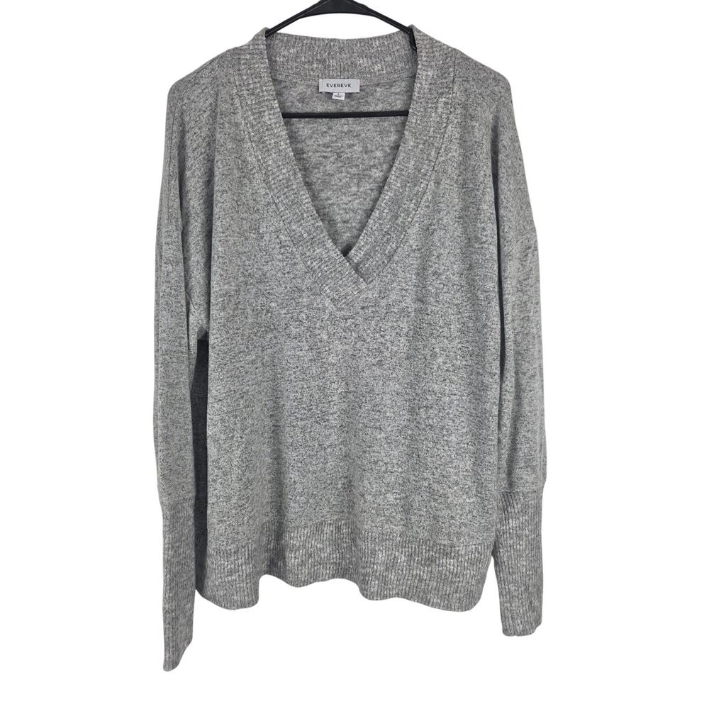 Evereve Maci‎ V Neck Cozy Sweater L Womens Gray Long Sleeve Casual Comfort
